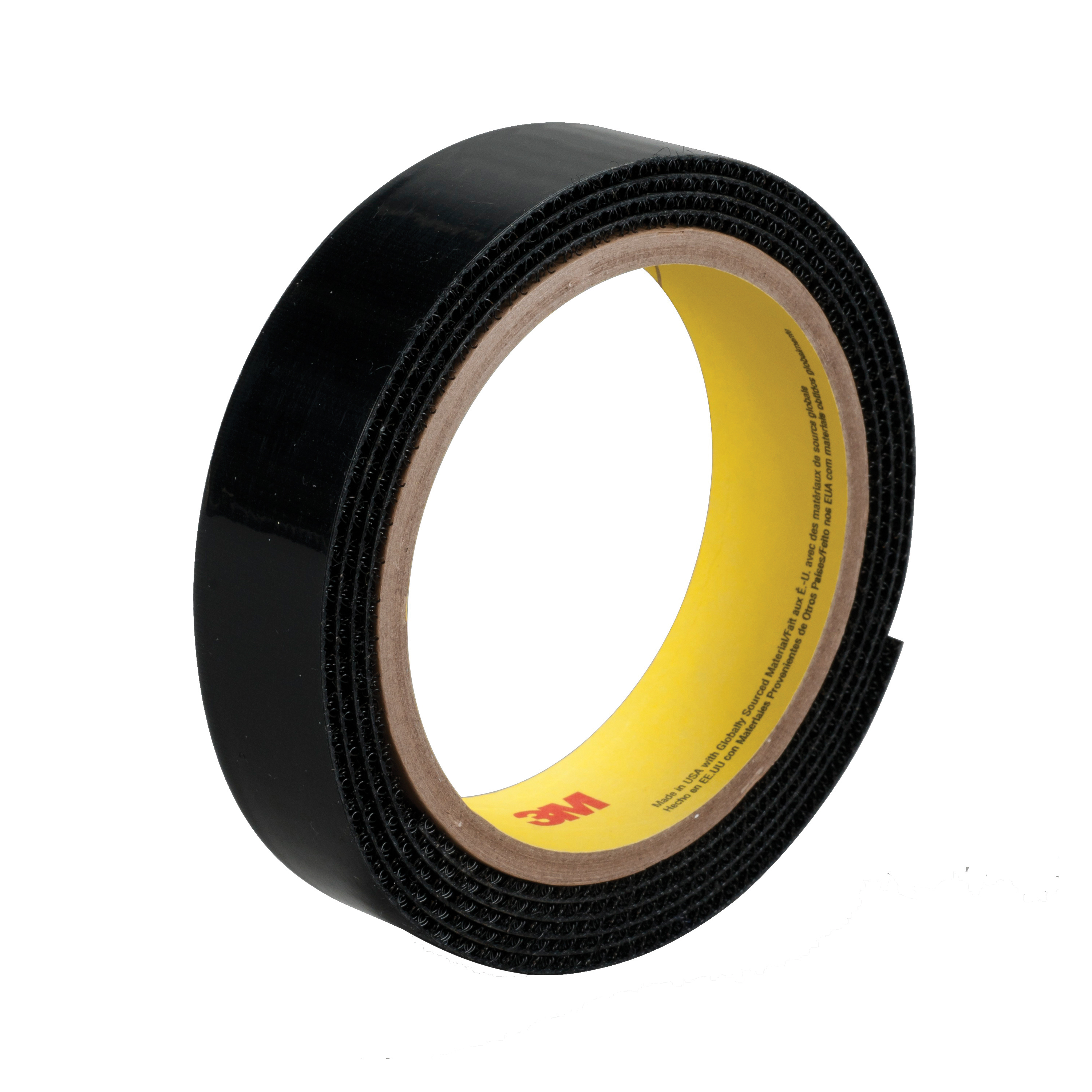 3M 7000002128 2 Part Loop Fastener, 50 yd L x 5/8 in W, 0.15 in THK Engaged, Synthetic Rubber Adhesive, Woven Nylon Backing, Black - Hook & Loop Tapes
