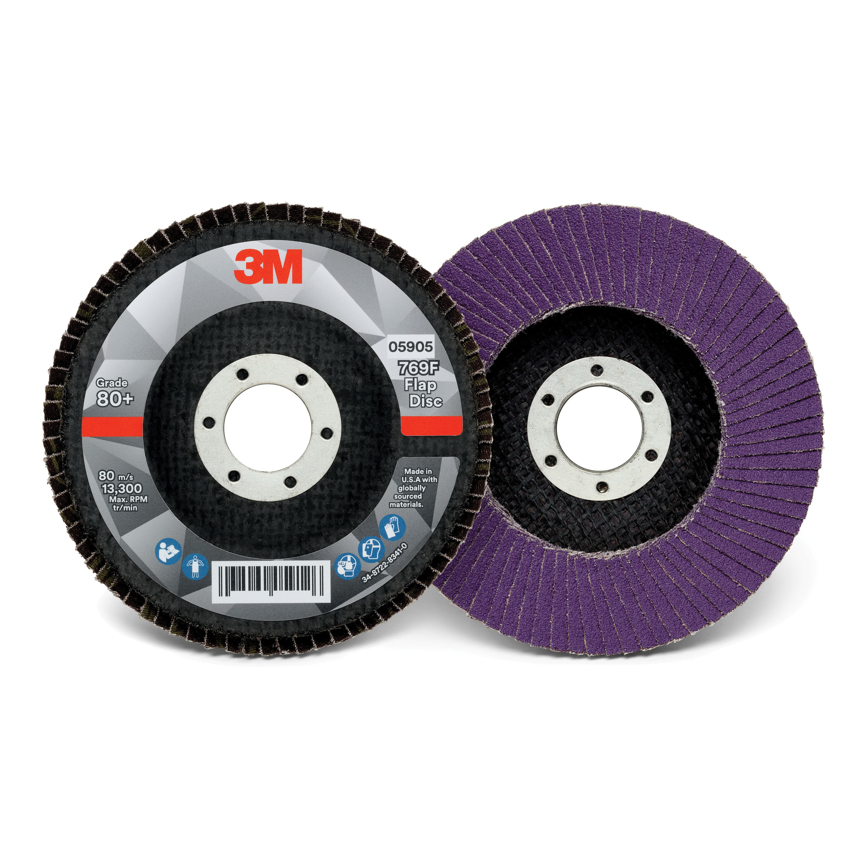 3M 7100178016 769F Type 27 Flap Disc, 4-1/2 in Dia Disc, 7/8 in Center Hole, 80+ Grit, Precision Shaped Ceramic Abrasive, Type 27 Disc - Coated Abrasive Flap Discs