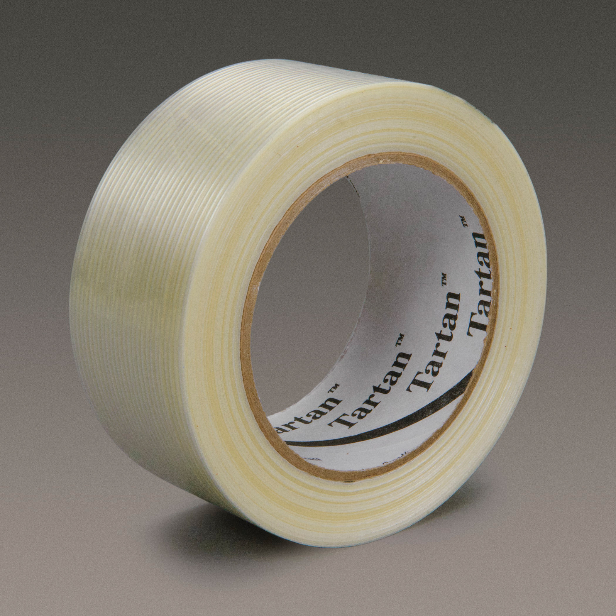 3M 7000124819 Reinforced Tape, 55 m L x 48 mm W, 3.75 mil THK, Fiberglass Yarn Filament, Synthetic Rubber Adhesive, Polypropylene Film Backing, Clear - Filament Tapes