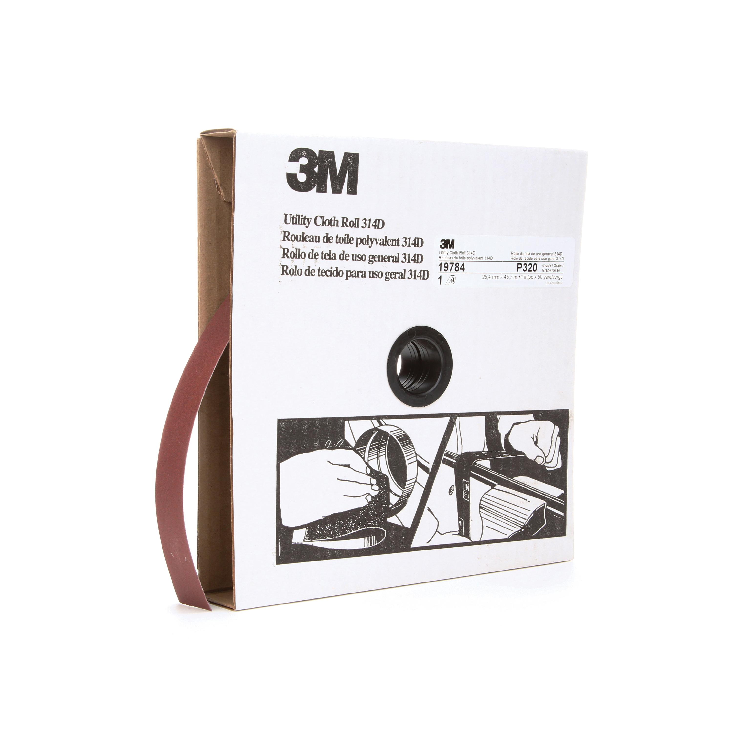 3M 7000118506 Utility Cloth Roll, 50 yd L Roll x 1 in W Roll, 320 Grit, Very Fine Grade, Aluminum Oxide Abrasive, Cloth Backing - Coated Abrasive Rolls