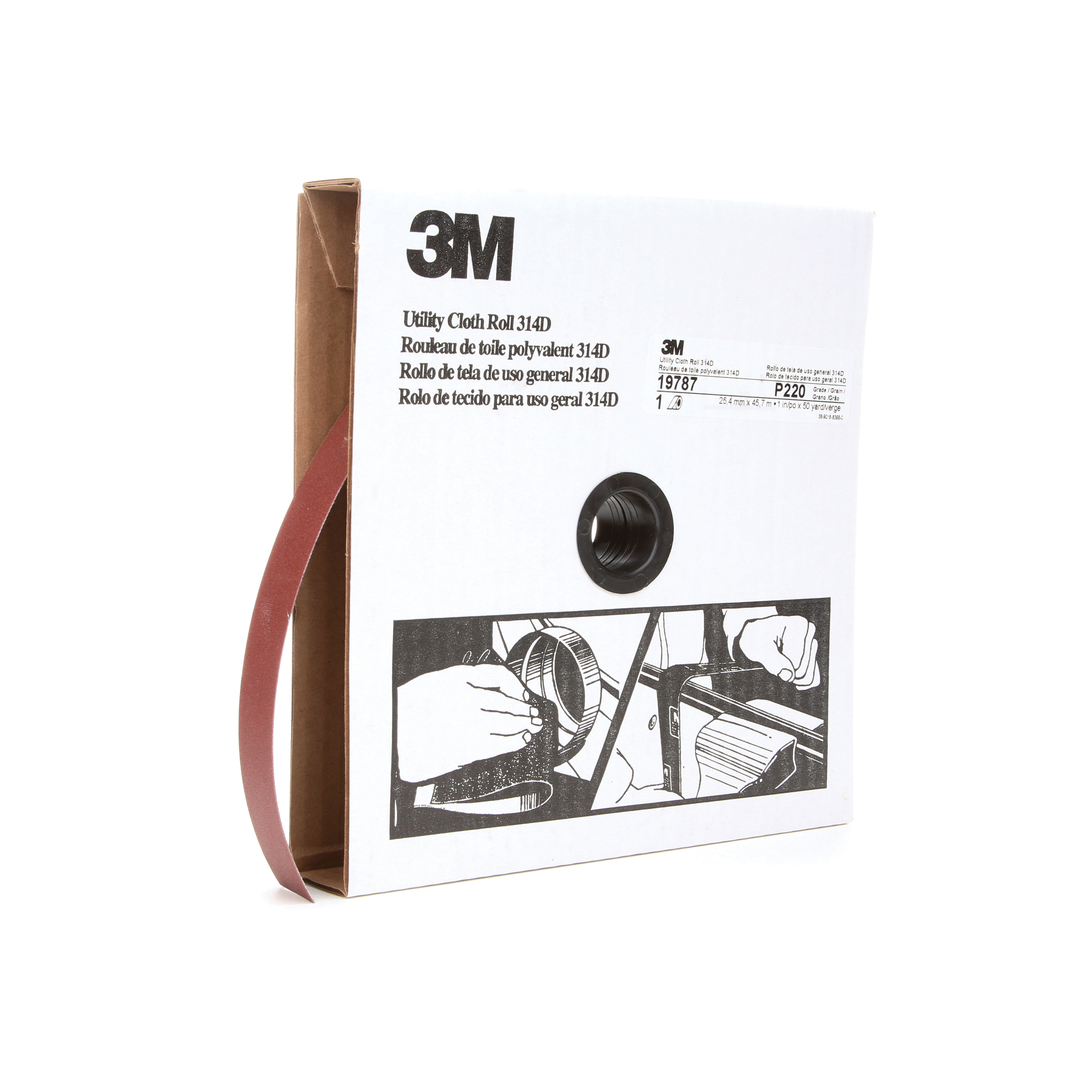 3M 7000118509 Utility Cloth Roll, 50 yd L Roll x 1 in W Roll, 220 Grit, Very Fine Grade, Aluminum Oxide Abrasive, Cloth Backing - Coated Abrasive Rolls