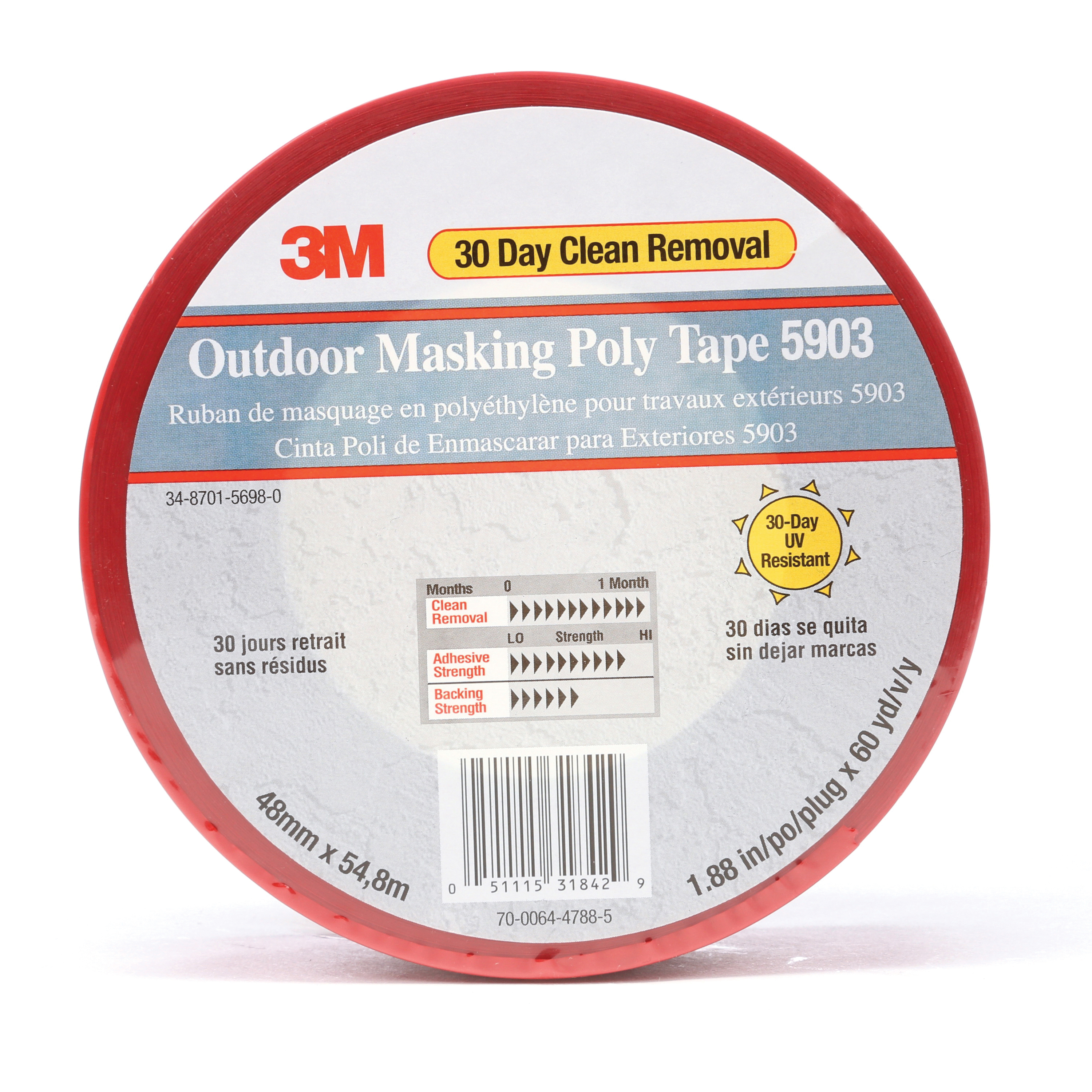 3M 7000049309 Adhesive Tape, 59.9 yd L x 48 mm W, 7.5 mil THK, Synthetic Rubber Adhesive, Polyethylene Backing - Masking Tapes