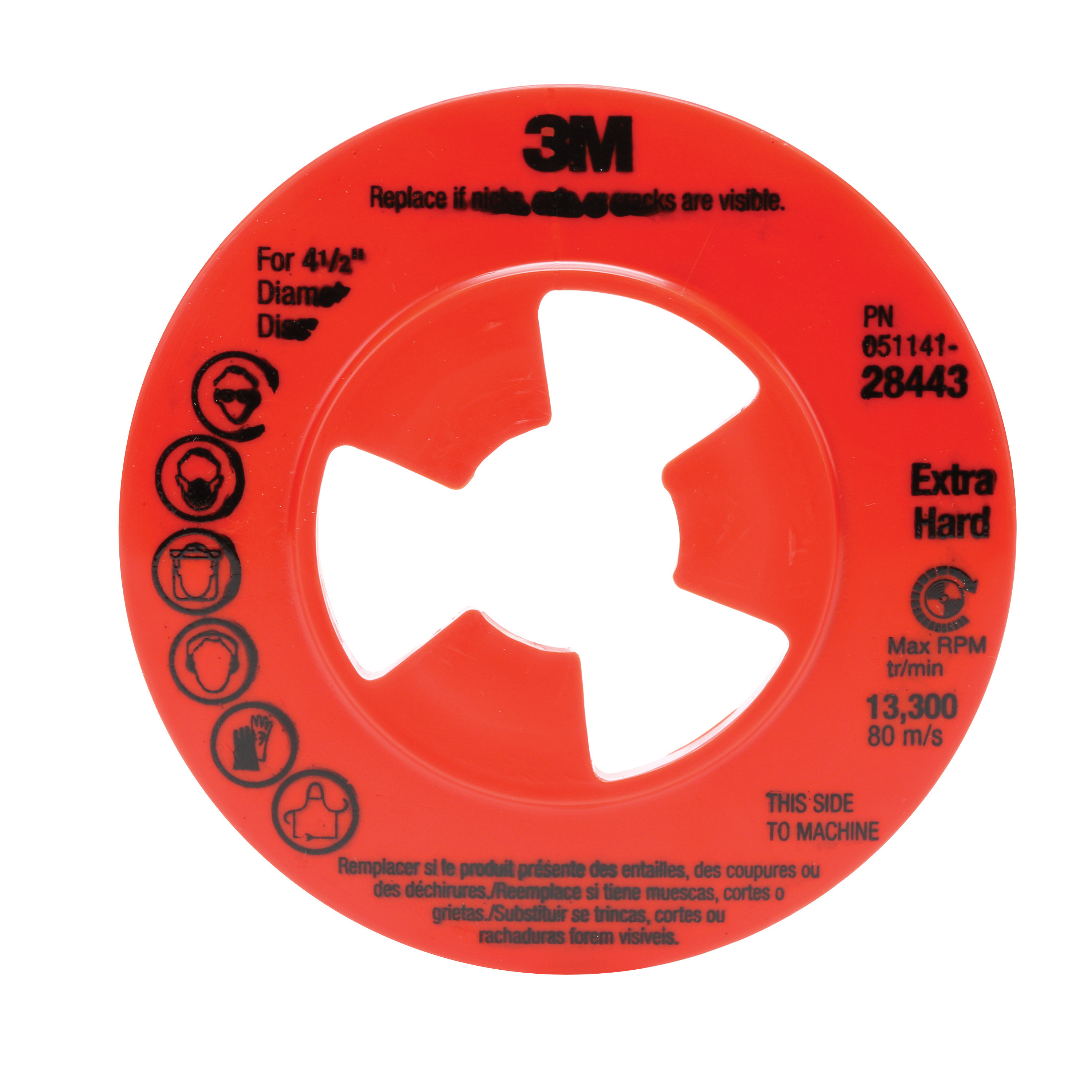 3M 7000045279 Extra Hard Density Mechanical Ribbed Disc Pad Face Plate, 1/4 in L, 4-1/2 in W/Dia, For Use With Right Angle Grinders and Rotary Sanders - Abrasive Parts