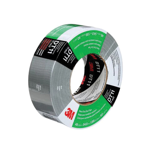 3M 7100158346 Heavy Duty Tape, 54.8 m L x 48 mm W, 11 mil THK, Natural Rubber Adhesive, Polyethylene Backing, Silver - Duct Tapes