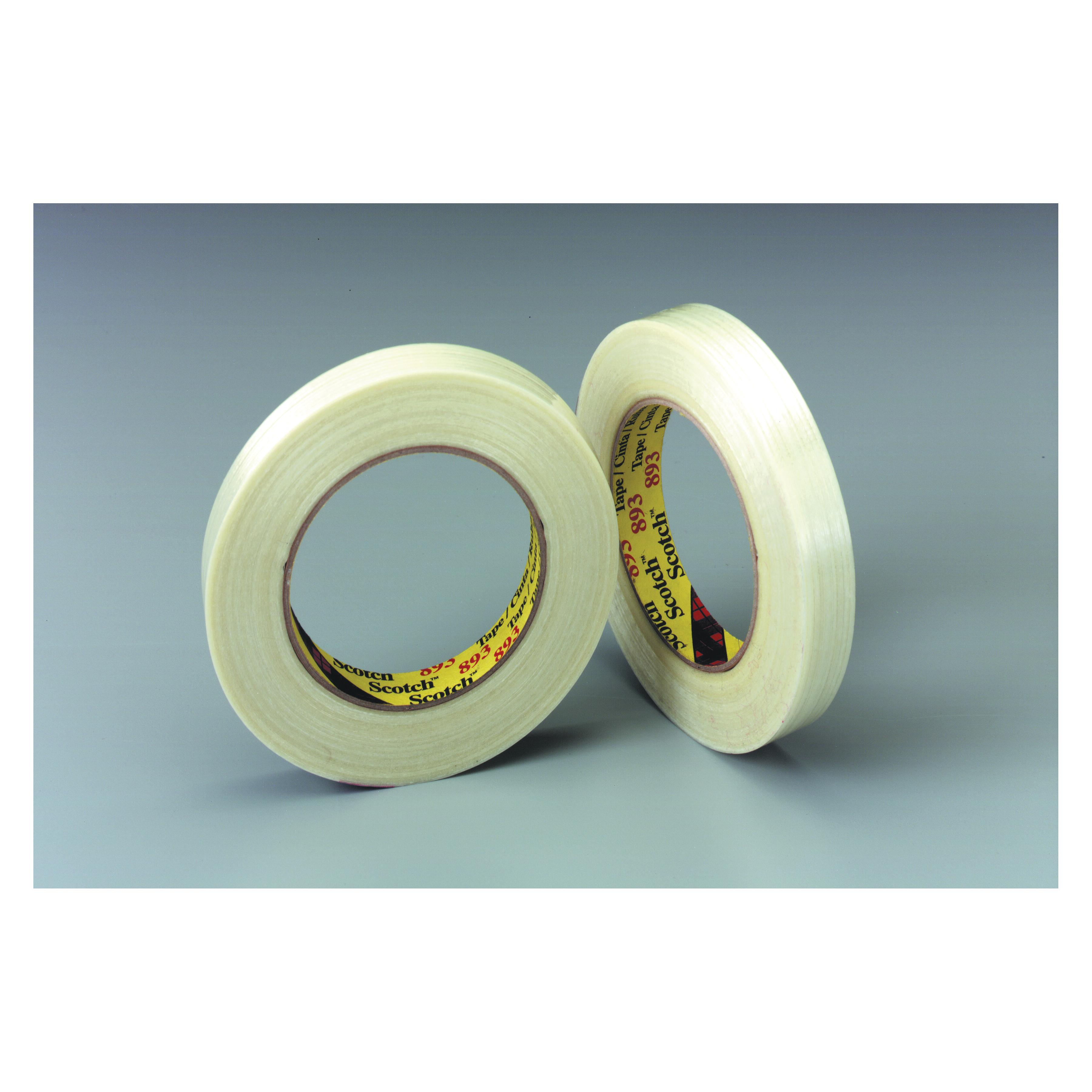 3M 7000028932 Reinforced Tape, 55 m L x 48 mm W, 6 mil THK, Fiberglass Yarn Filament, Synthetic Rubber Adhesive, Polypropylene Backing, Clear - Filament Tapes