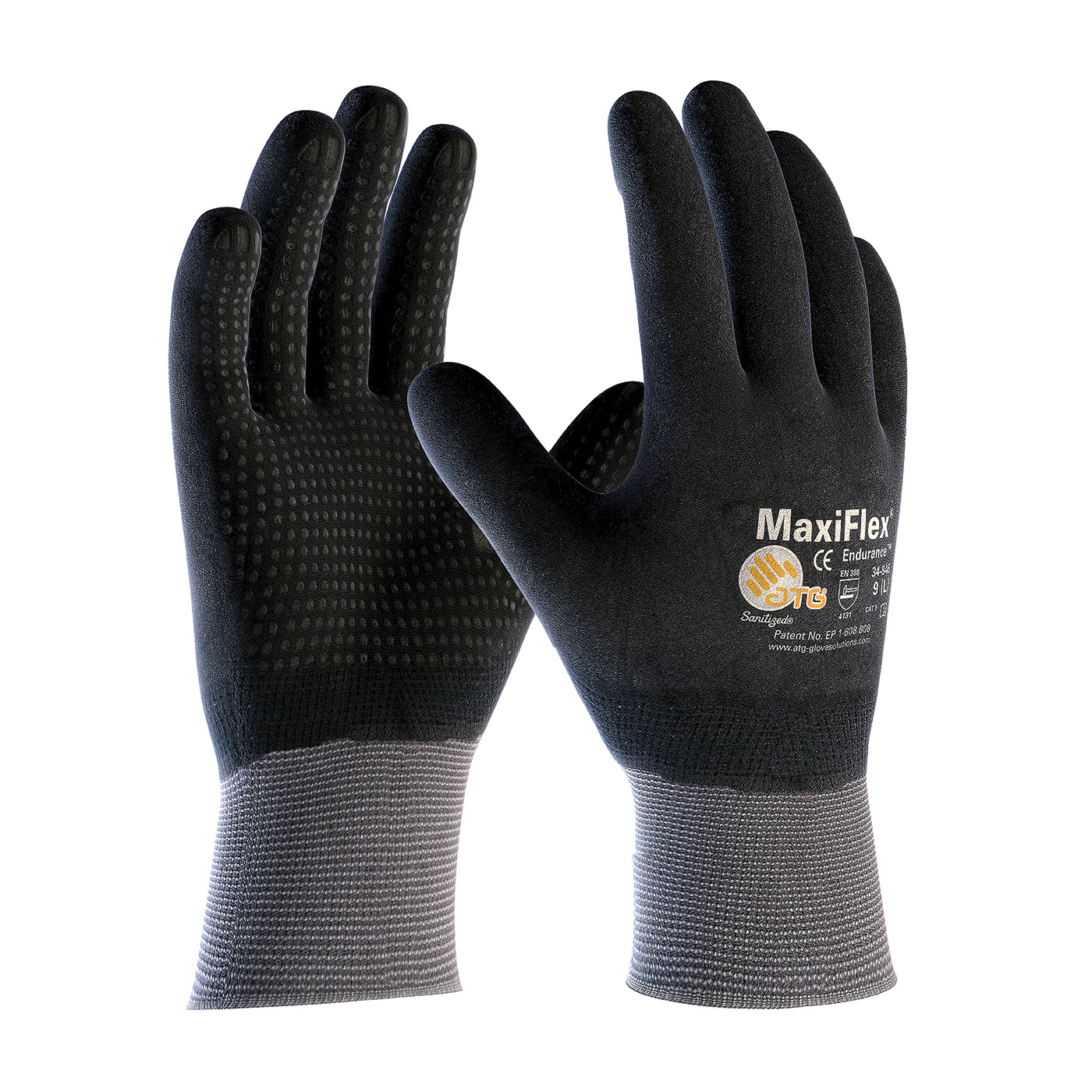 ATG MaxiFlex Endurance 34-846/L General Purpose Gloves, Coated, L, Microfoam Nitrile Palm, 15 ga Nylon, Black/Gray, Continuous Knit Wrist Cuff, Microfoam Nitrile Coating, Resists: Abrasion, Cut, Puncture and Tear, Nylon Lining, Seamless Knit - General Purpose Work Gloves