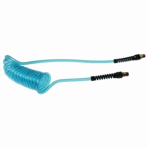 Coilhose PU14-15B-T Flexcoil PU14 Coiled Air Hose, 1/4 in Nominal, 1/4 in MPT Swivel Strain Relief End Style, 15 ft L, 125 psi at 75 deg F Working, 95A Polyurethane, Domestic - Coiled Air Hose Assemblies