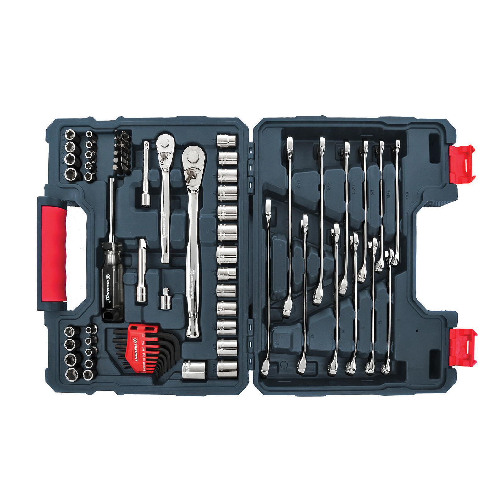 Crescent CTK70MPN Metric/Imperial Mechanics Tool Set, Blow Molded Case Tool Storage, 1/4 in, 3/8 in Drive, 6 and 12-Point, 70 Pieces, Crestoloy Alloy Steel, ANSI/ASME Specified - Hand Tool Kits