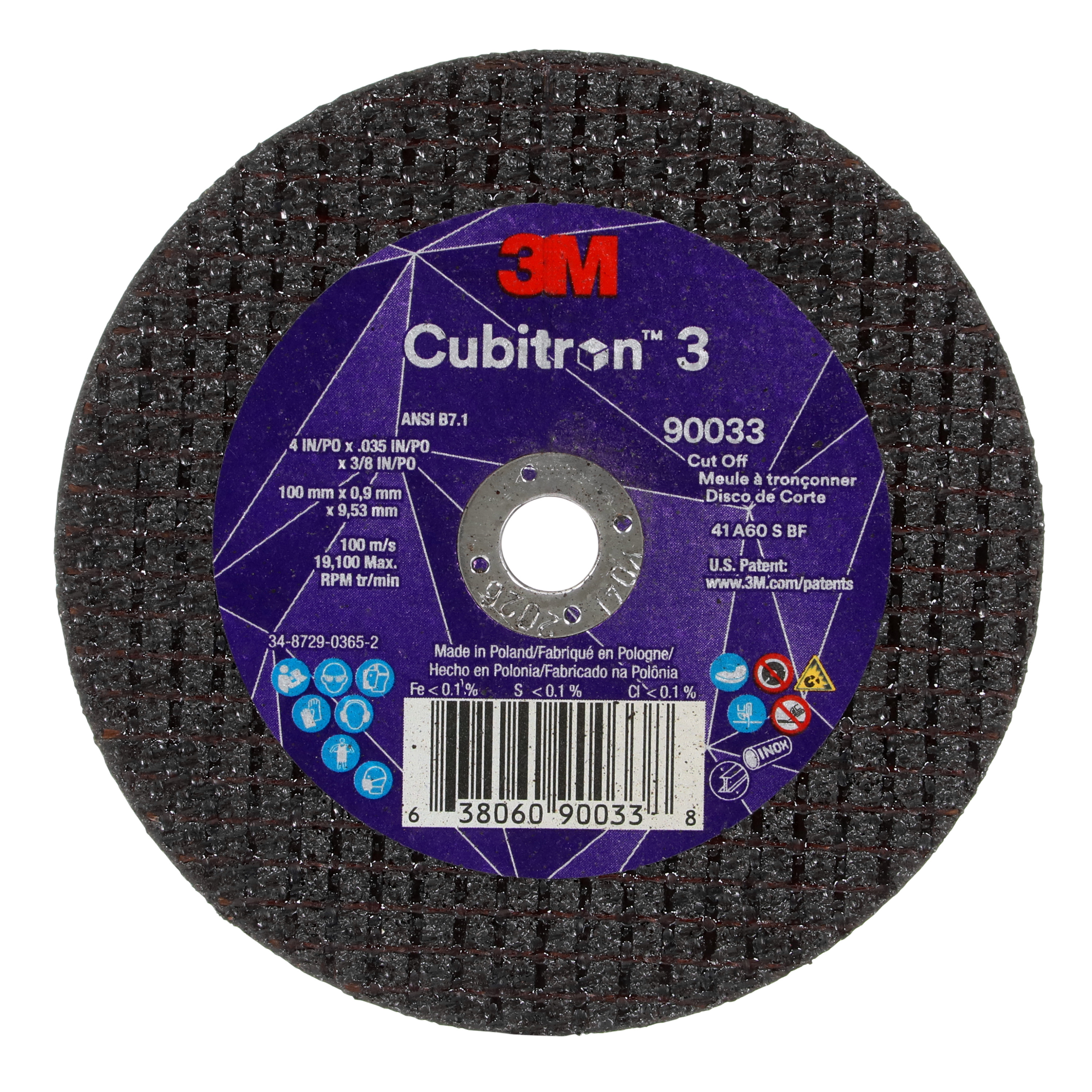 Cubitron 3 7100303857 Type 1 Cut-Off Wheel, 4 in Dia Wheel x 0.035 in THK Wheel, 0.375 in Center Hole, 60+ Grit, Precision Shaped Ceramic Abrasive - Cut-Off Wheels
