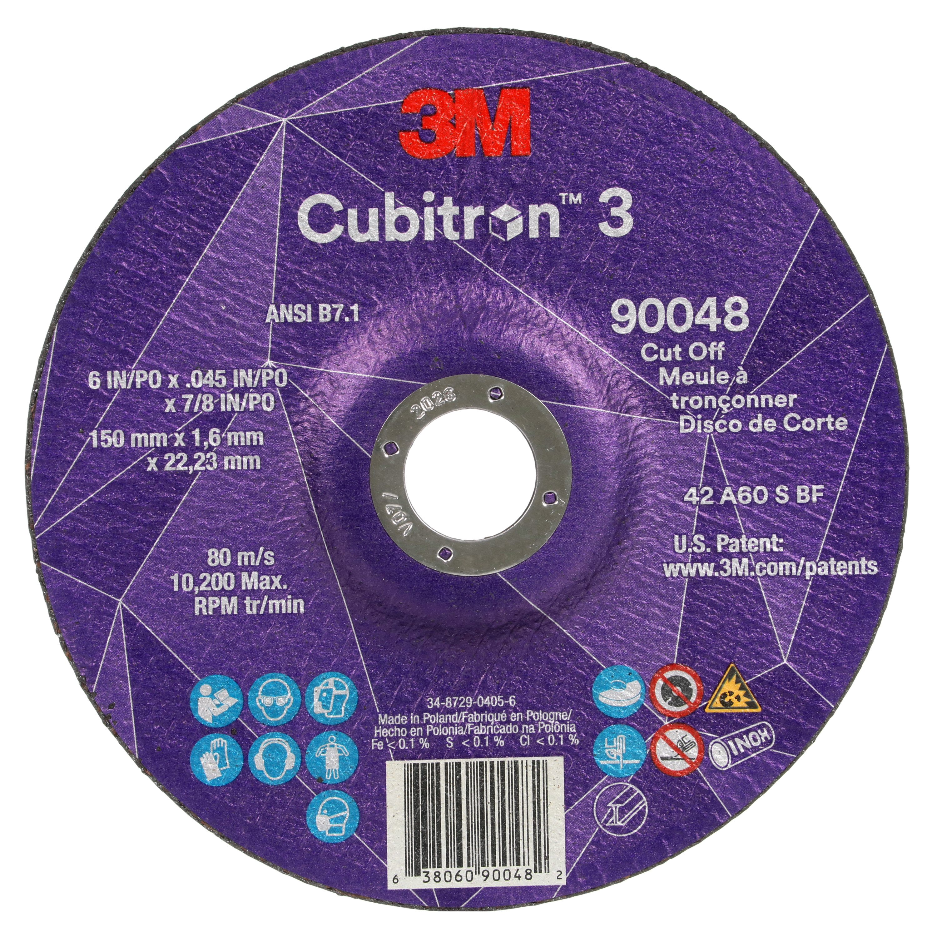 Cubitron 3 7100313201 Type 27 Cut-Off Wheel, 6 in Dia Wheel x 0.045 in THK Wheel, 0.875 in Center Hole, 60+ Grit, Precision Shaped Ceramic Abrasive - Cut-Off Wheels