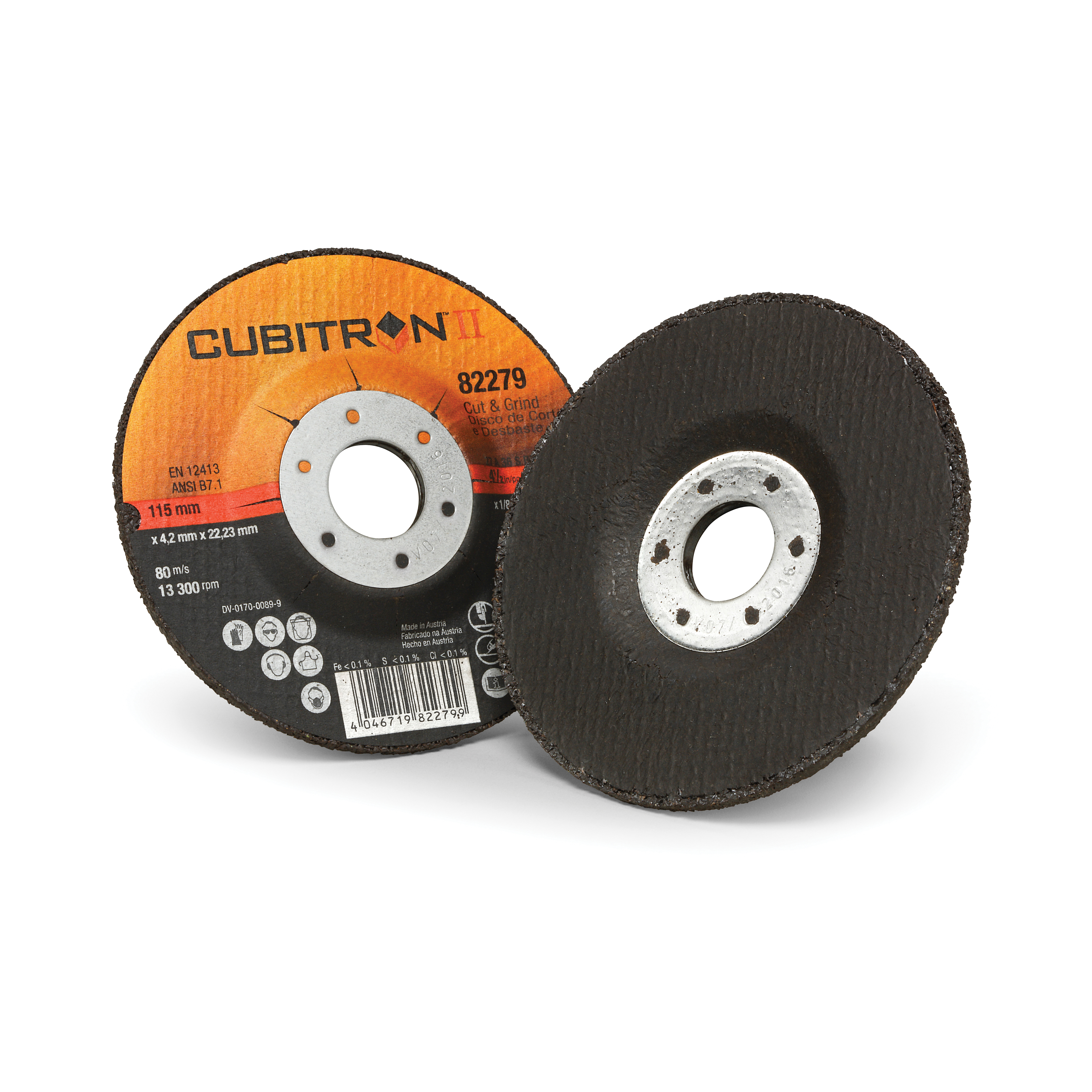 Cubitron II 7100019243 Type 27 Cut and Grind Wheel, 4-1/2 in Dia Wheel x 1/8 in THK Wheel, 7/8 in Center Hole, 36 Grit, Precision Shaped Ceramic Abrasive - Depressed Center Wheels