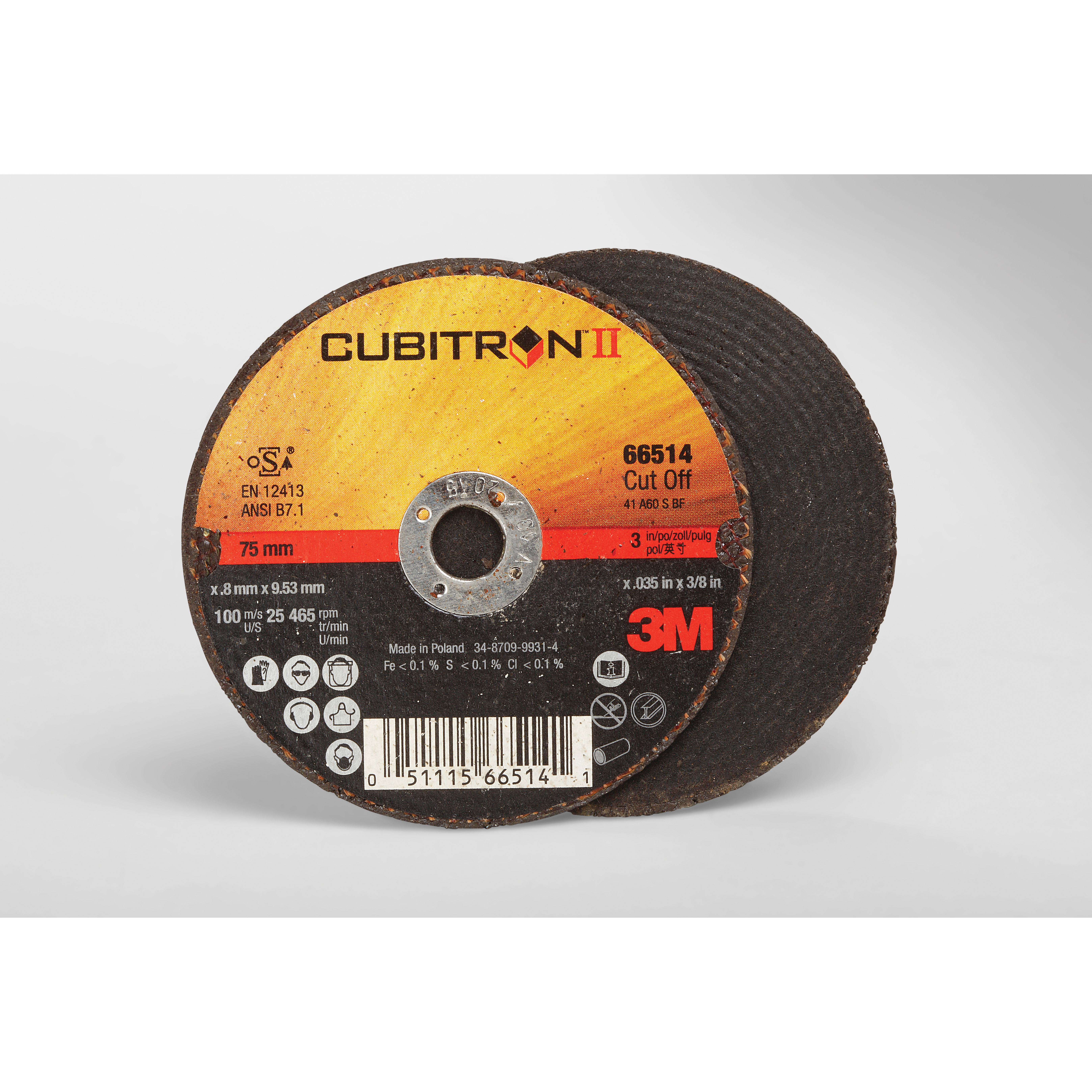 Cubitron II 7100094771 Type 1 Abrasive Cut-Off Wheel, 3 in Dia Wheel x 0.035 in THK Wheel, 3/8 in Center Hole, 60 Grit, Ceramic Abrasive - Cut-Off Wheels