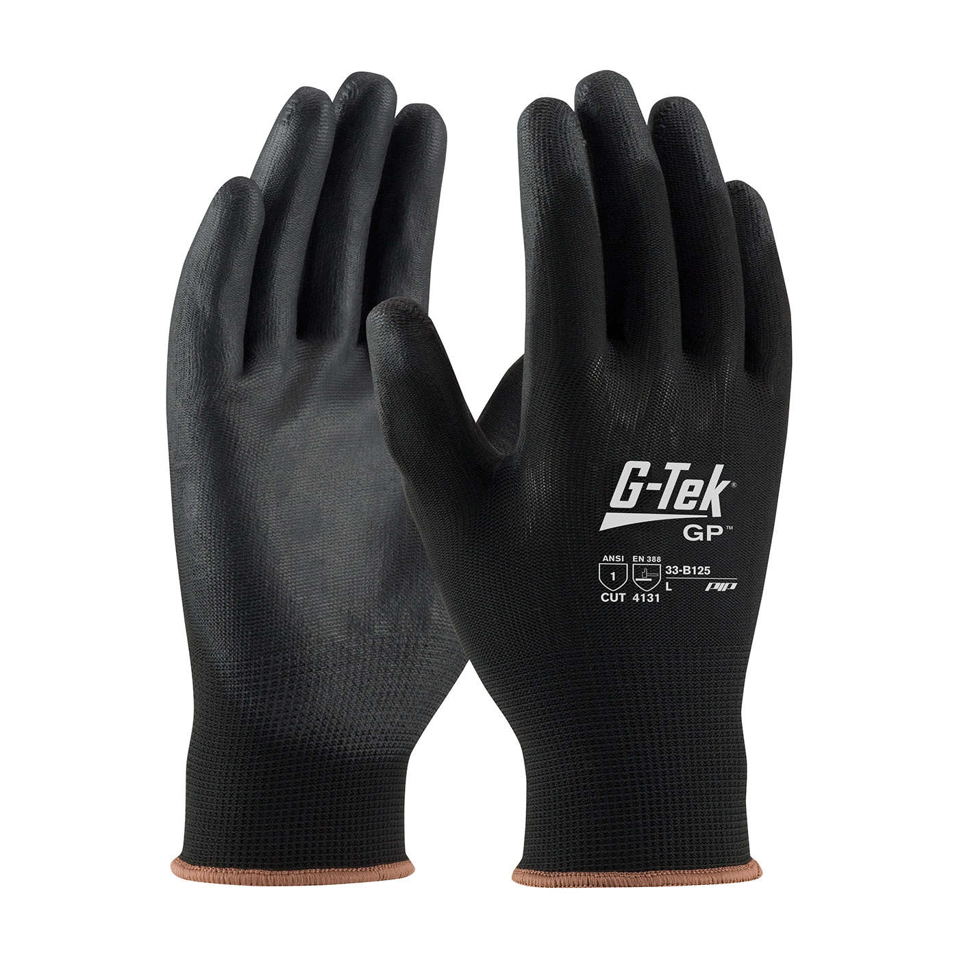 G-Tek GP 33-B125/L General Purpose Gloves, Coated, L, Polyurethane Palm, Nylon, Gray, Continuous Knit Wrist Cuff, Polyurethane Coating, Resists: Abrasion, Cut, Puncture and Tear, Nylon Lining, Seamless Knit - General Purpose Work Gloves