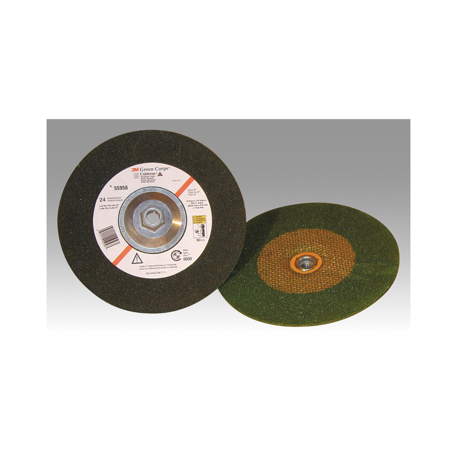 Green Corps 7100123075 Type 27 Grinding Wheel, 7 in Dia Wheel x 1/4 in THK Wheel, 36 Grit, Ceramic Abrasive - Depressed Center Wheels