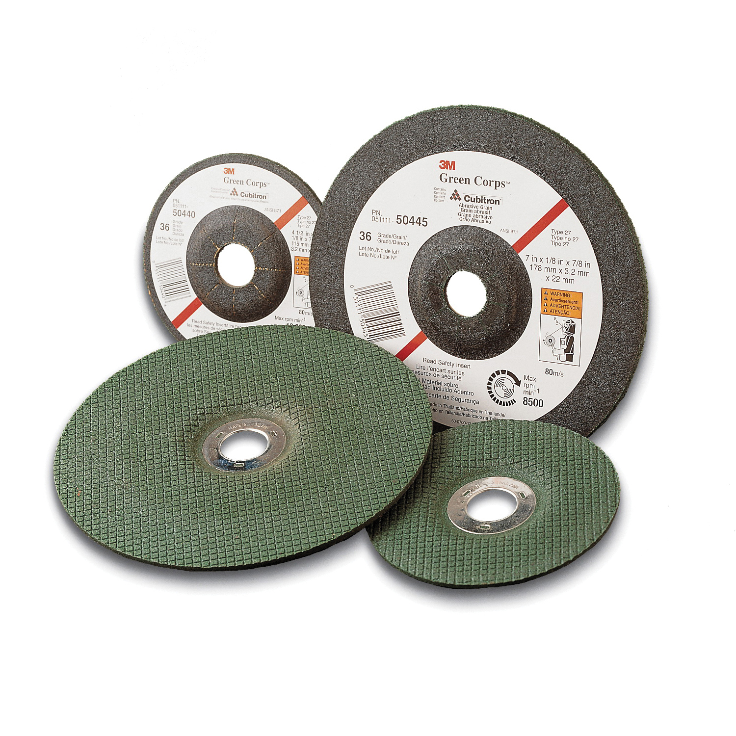 Green Corps 7000120225 Type 27 Grinding Wheel, 7 in Dia Wheel x 1/4 in THK Wheel, 7/8 in Center Hole, 36 Grit, Ceramic Abrasive - Depressed Center Wheels