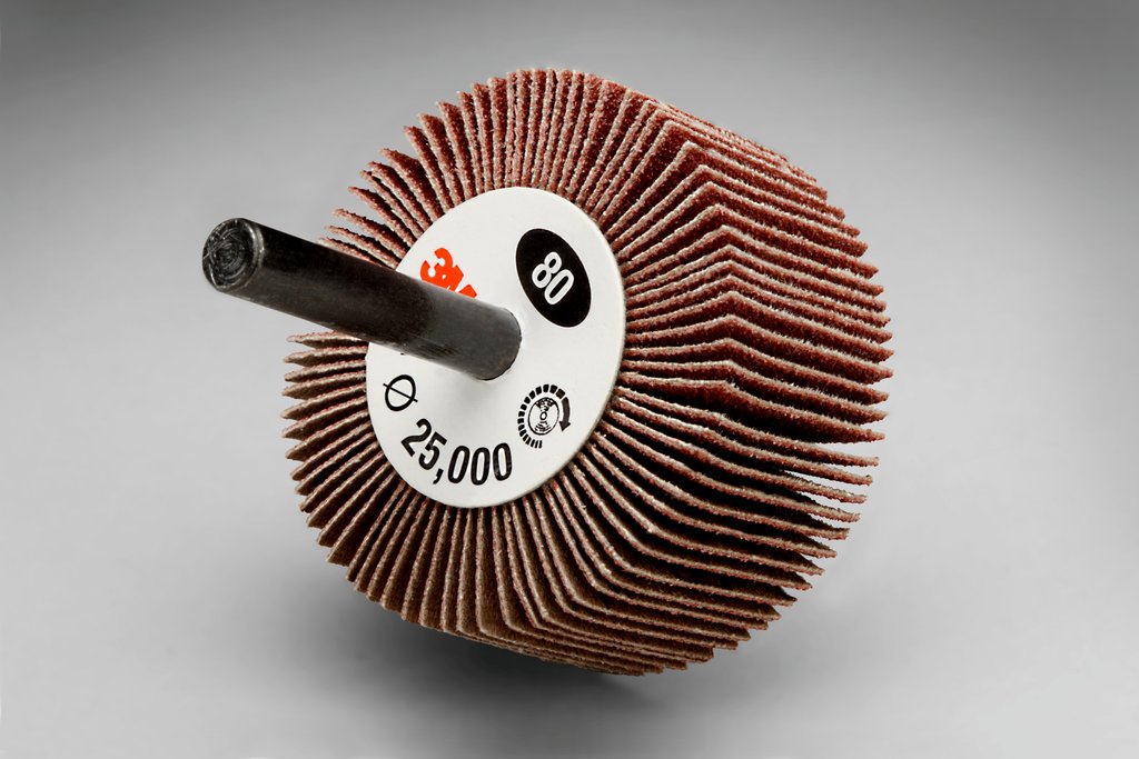 3M 7100178228 Type 83 Mounted Flap Wheel, 2 in Dia Wheel, 1 in W Face, 1/4 in Dia Shank, 80 Grit, Medium Grade, Aluminum Oxide Abrasive - Coated Abrasive Flap Wheels