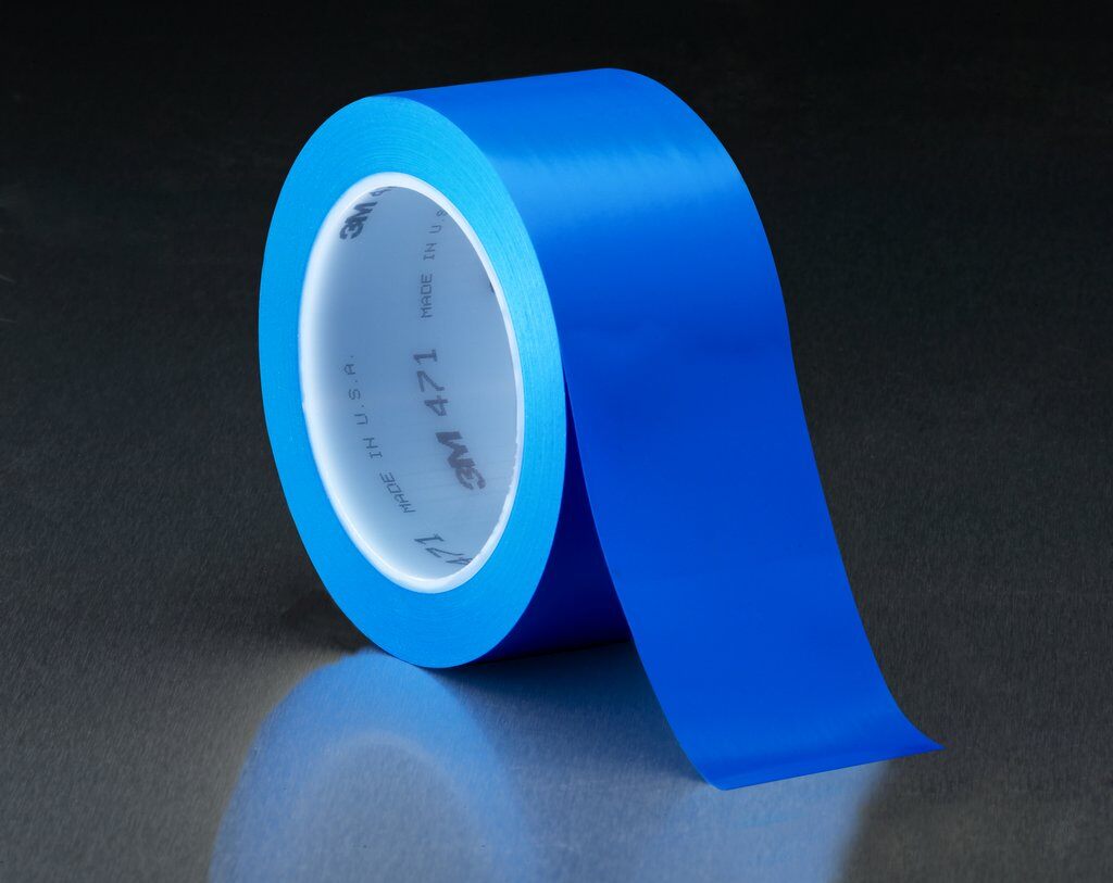 3M 7000048524 Marking Tape, 36 yd L x 1/4 in W, 5.2 mil THK, Rubber Adhesive, Vinyl Backing, Blue - Vinyl Tapes