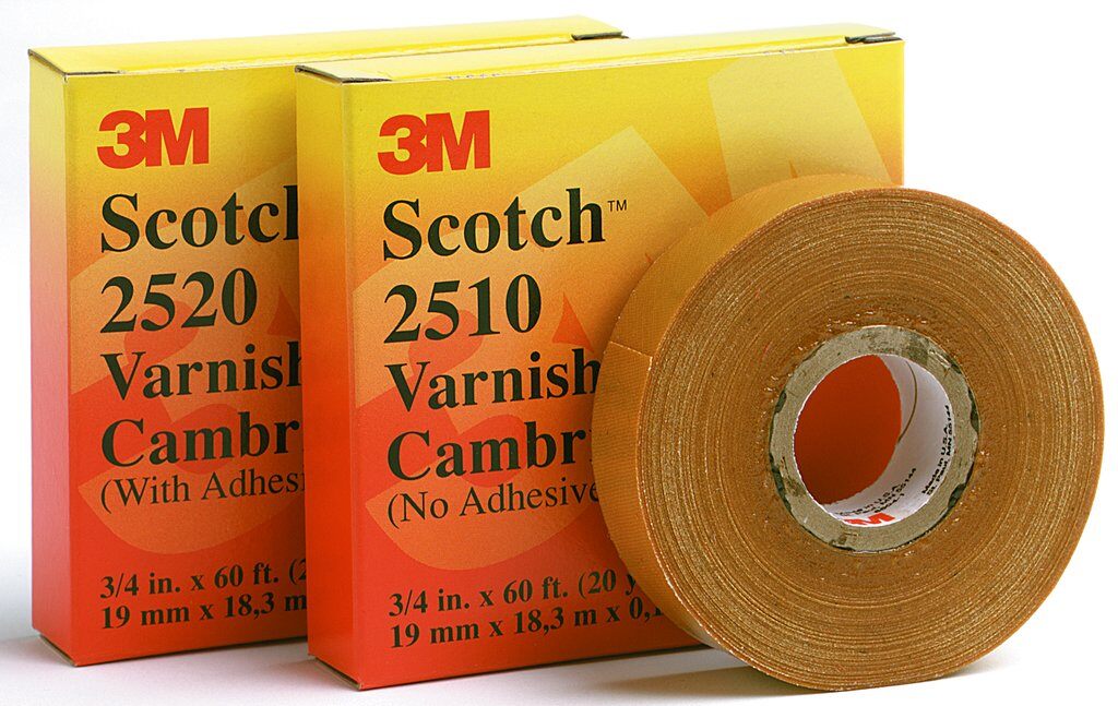 Scotch 7000031629 2520 Cambric Tape, 60 ft L x 3/4 in W, 8 mil THK, Varnish Cambric Fabric, Rubber Resin Adhesive, Cotton Cloth Backing, Black - Electrical Tapes