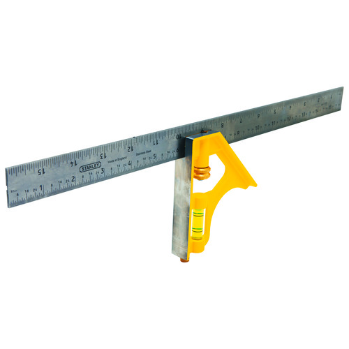 Stanley 46-131 Combination Square, 16 x 1 in, 1/8 in, 1/16 in, 1/32 in Graduation, 45/90 deg, Die Cast Metal/Steel - Squares