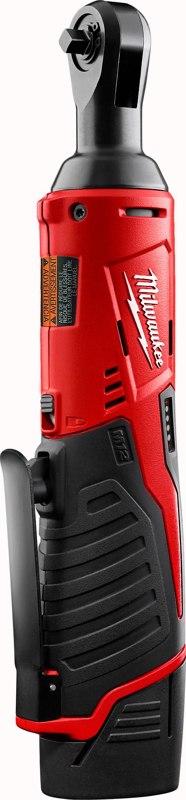 Milwaukee M12 2456-21 Double Insulated Cordless Ratchet Kit, 1/4 in Drive, 30 ft-lb Torque, 250 rpm Speed, 12 VDC, Li-Ion Battery, 10-3/4 in OAL - Cordless Ratchet Wrenches