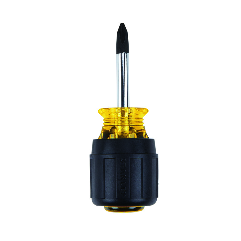 Stanley 65-905 Stubby Standard Screwdriver, #2 Phillips Point, Alloy Steel Shank, 3-7/16 in OAL, Acetate/Vinyl Handle, Black Oxide Tipped/Polished Chrome - Standard Screwdrivers
