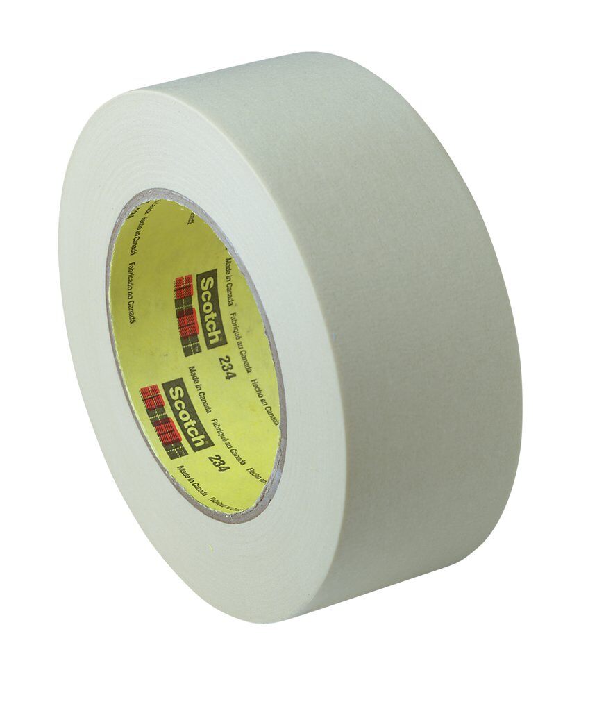 3M 7000143654 234 General Purpose Adhesive Tape, 55 m L x 18 mm W, 5.9 mil THK, Rubber Adhesive, Crepe Paper Backing - Masking Tapes