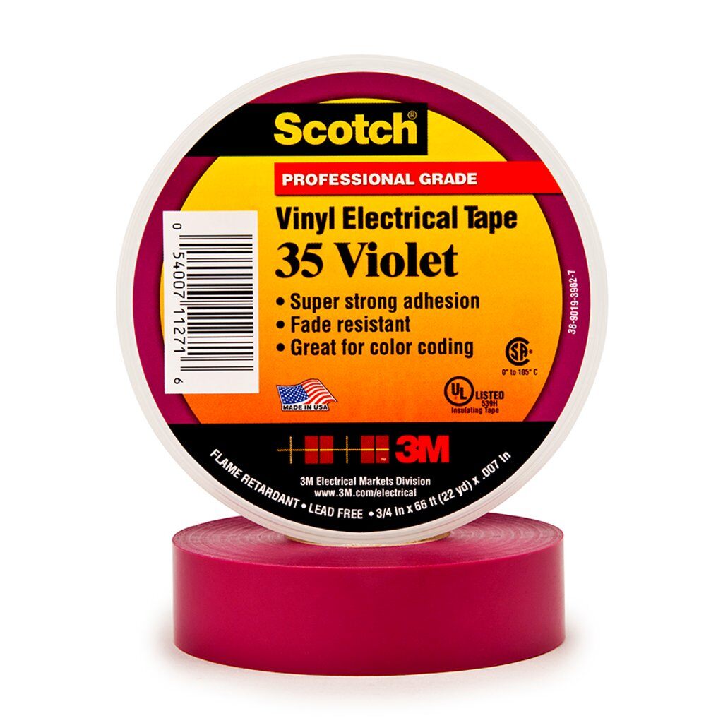 Scotch 7000058437 Color Coding Tape, 66 ft L x 3/4 in W, 7 mil THK, PVC, Rubber Adhesive, Violet - Electrical Tapes