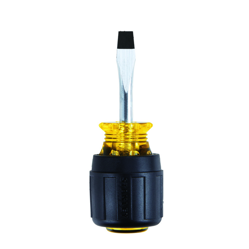 Stanley 66-088 Stubby Standard Screwdriver, 1/4 in Keystone/Slotted Point, Alloy Steel Shank, 3-7/16 in OAL, Acetate Handle, Black Oxide/Polished Chrome - Standard Screwdrivers
