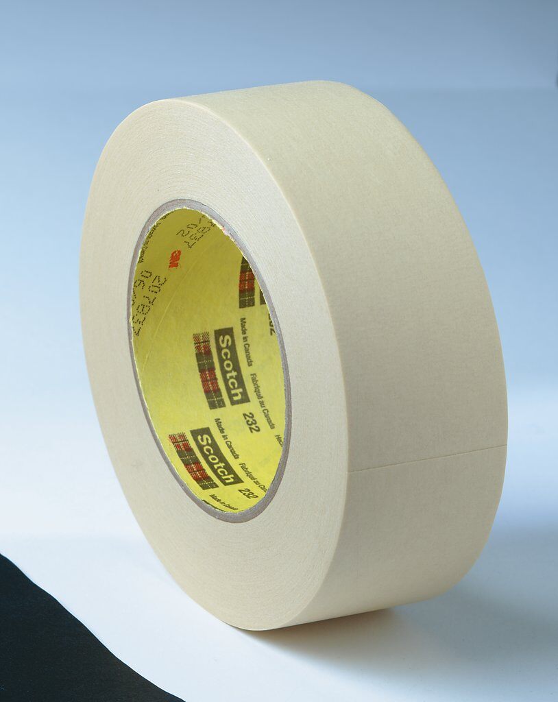 3M 7000048952 232 High Performance Adhesive Tape, 55 m L x 12 mm W, 6.3 mil THK, Rubber Adhesive, Crepe Paper Backing - Masking Tapes