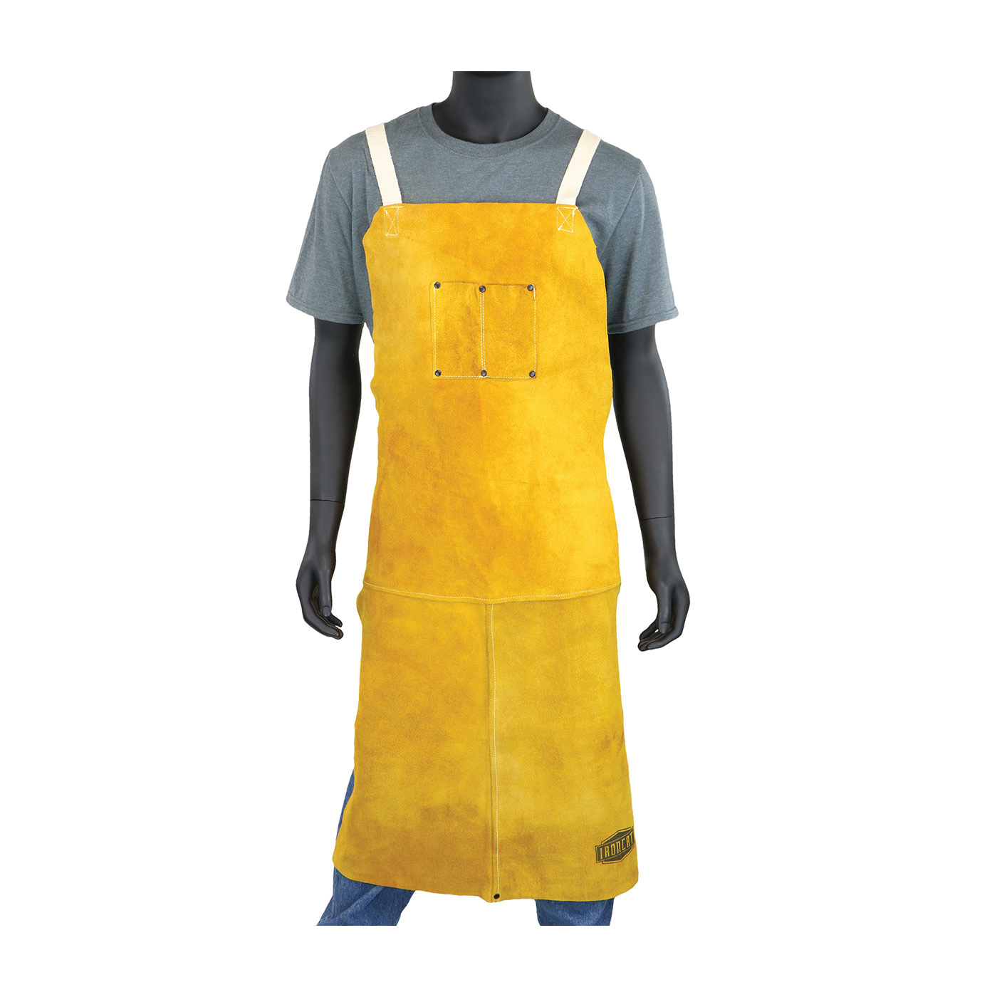 Ironcat 7010/36 Welding Apron, 36 in L x 24 in W, Kevlar/Leather, Yellow, Buckle Closure, 2 Pockets, Sewn Seam - Welding Aprons
