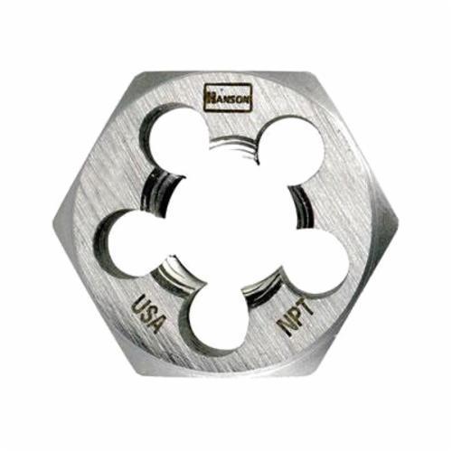 Irwin Hanson 7005 Flat Hexagon Taper Pipe Die, 1/2-14 Thread NPT Thread, 3/8 in THK, 1.137 in OD Die, High Carbon Steel - Pipe Dies