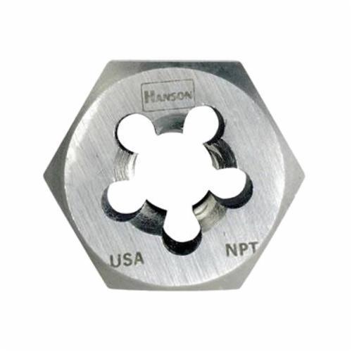Irwin Hanson 7405 Flat Hexagon Rethreading Taper Pipe Die, 1/2-14 Thread NPT Thread, 3/4 in THK, 1-5/8 in OD Die, High Carbon Steel - Pipe Dies