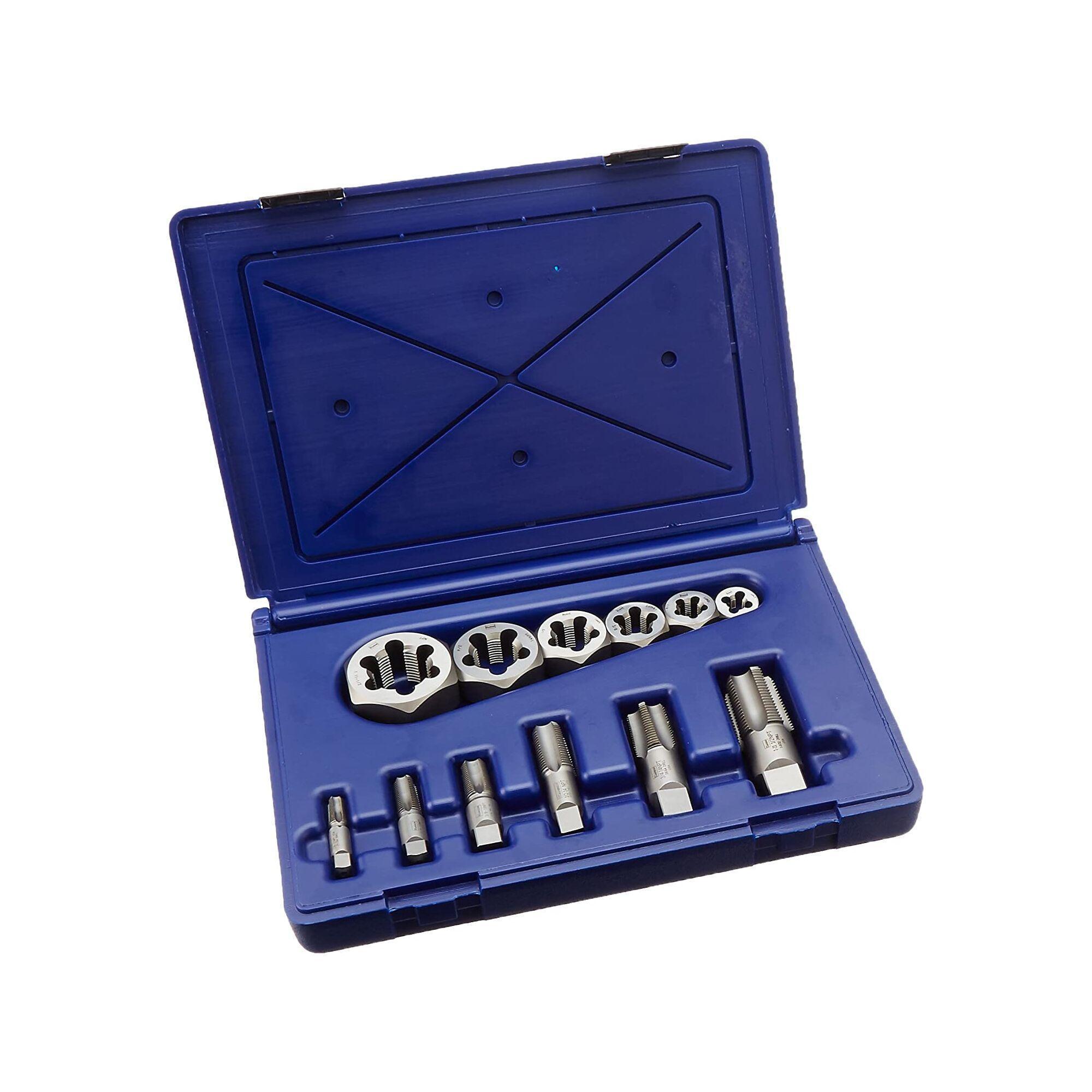 Irwin Hanson 1920 Re-Threading Tap and Die Set, 12 Pieces, 1/8-27 to 1-11-1/2 Tap Thread, 1/8-27 to 1-11-1/2 Die Thread, NPT Thread, Hexagon Die - Tap & Die Sets