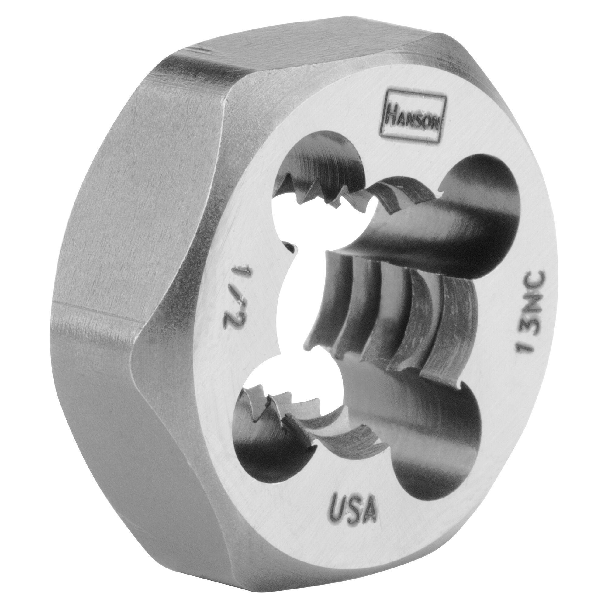 Irwin Hanson 6544 Flat Hex Threading Die, 1/2-13 Thread UNC Thread, 3/8 in THK, 1.137 in OD Die, High Carbon Steel - Hex Dies