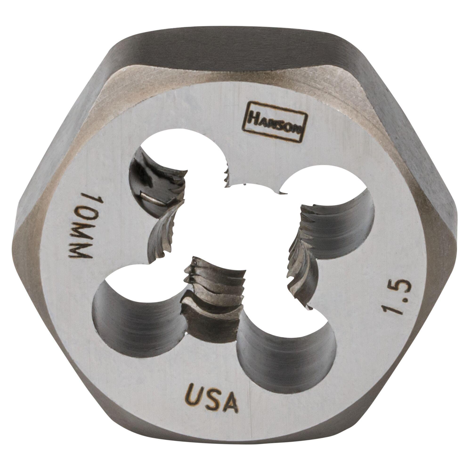 Irwin Hanson 6640 Flat Hex Threading Die, M10x1.5 Thread NF Thread, 3/8 in THK, 1.137 in OD Die, High Carbon Steel - Hex Dies