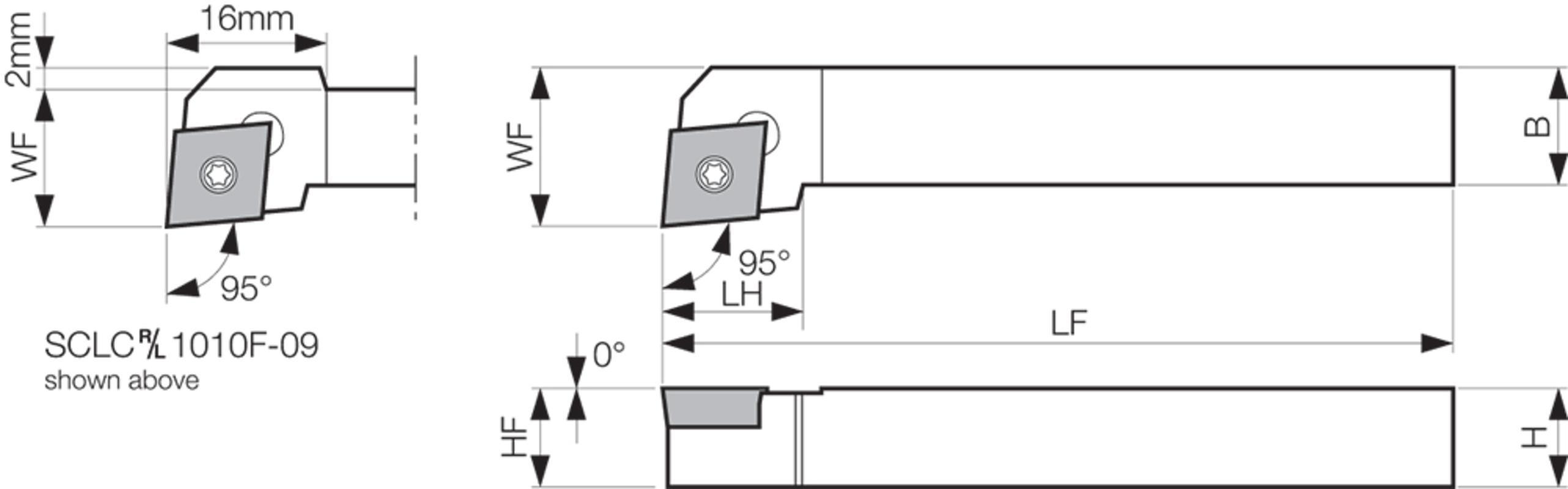 KYOCERA 9755711 SDTH Multi-Use Indexable Turning Insert Holder, ANSI Code: SCLCR163D, SCLC Tool Holder, CCGT325/CCMT325/CCGW325/CCMW325 Insert, Right Hand Cutting, 1 in W x 1 in H, 95 deg Lead Angle, Positive Rake, 6 in OAL - Indexable Turning Insert Holders