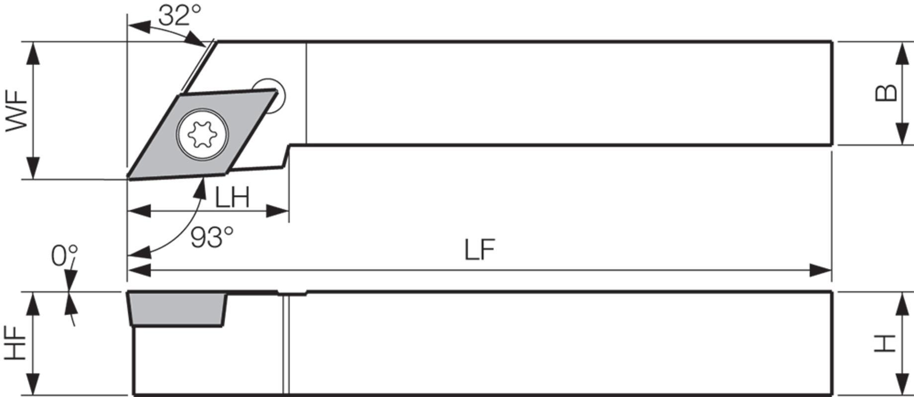 KYOCERA 9755712 SDTH Multi-Use Indexable Turning Insert Holder, ANSI Code: SDJCR163D, SDJC Tool Holder, DCGT325/DCMX325/DCMT325/DCET325/DCGW325/DCMW325 Insert, Right Hand Cutting, 1 in W x 1 in H, 93 deg Lead Angle, Positive Rake, 6 in OAL - Indexable Turning Insert Holders