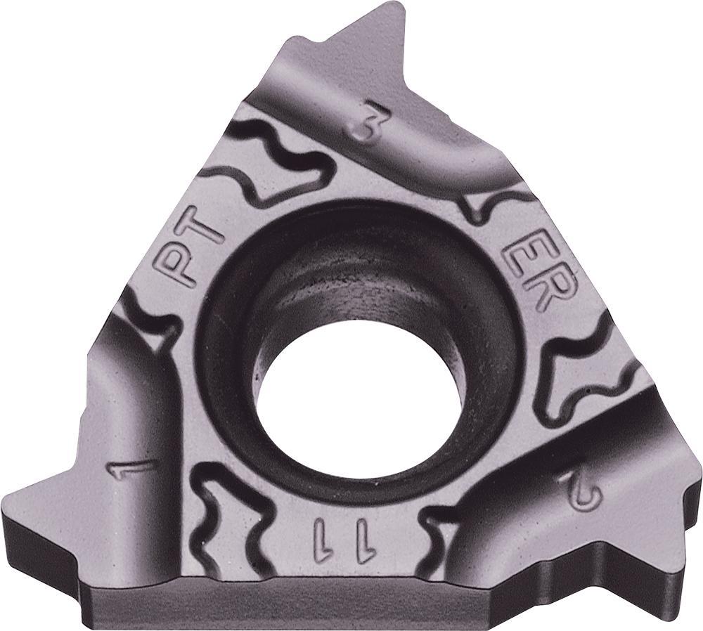 KYOCERA TJY18638 3-Cutting Edge Indexable Threading Insert With Hole, ANSI Code: 16ER28BSPTTFPR1115, 16ER Insert, 28 TPI, External Thread, Tapered Pipe Thread, Right Hand Cutting, Manufacturers Grade: PR1115, Material Grade: P, M - Threading Inserts