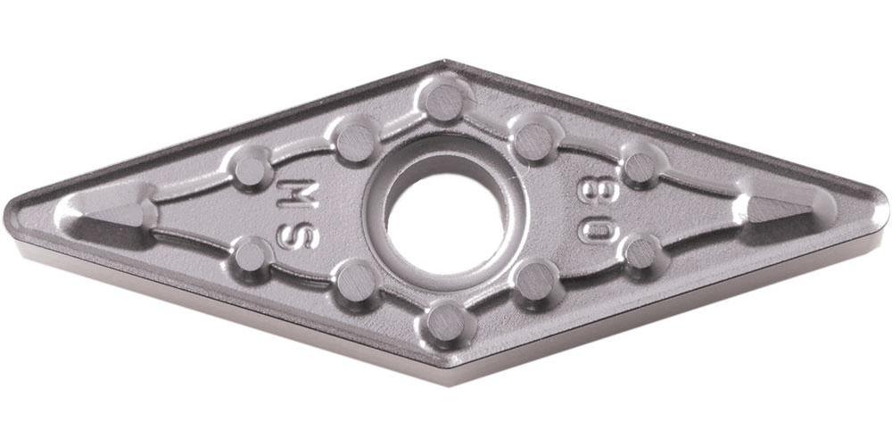 KYOCERA TLC07632 ISOI 4-Cutting Edge Indexable Turning Insert With 2-Sided Chipbreaker and Hole, ANSI Code: VNMG332MSPR1535, VNMG Insert, Material Grade: M, S, #332 Insert, Diamond Shape, 16 Seat, Negative Rake, Neutral Cutting, Carbide - Turning Inserts