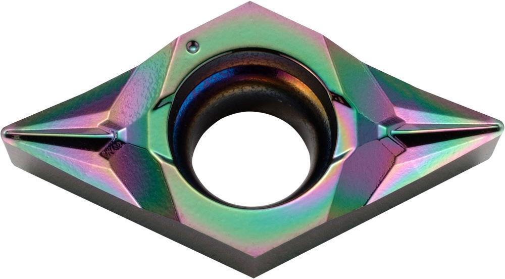 KYOCERA TLE03461 2-Cutting Edge Indexable Turning Insert With 1-Sided Chipbreaker, Hole, 40 to 60 deg Countersink, ANSI Code: DCGT32505MFPSKPDL025, DCGT Insert, Material Grade: N, #32505 Insert, Rhombic Shape, 11 Seat, Positive Rake, Carbide - Turning Inserts