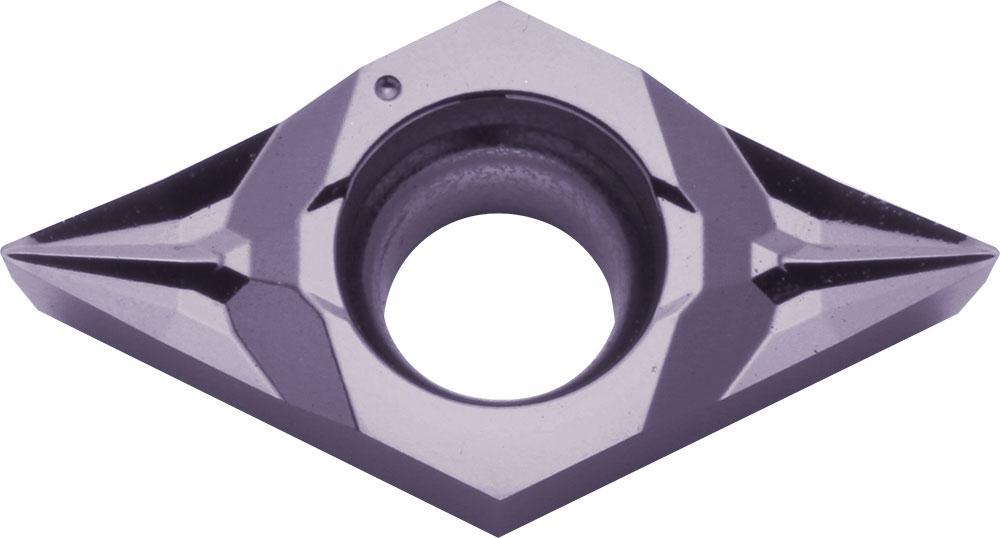 KYOCERA TLM00198 2-Cutting Edge Indexable Turning Insert With 1-Sided Chipbreaker, Hole, 40 to 60 deg Countersink, ANSI Code: DCGT32505MFPSKPR1725, DCGT Insert, Material Grade: P, M, #32505 Insert, Rhombic Shape, 11 Seat, Positive Rake, Carbide - Turning Inserts