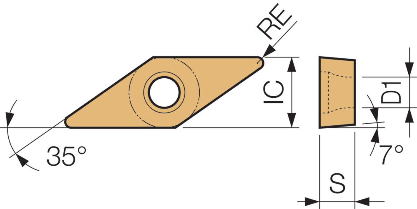 KYOCERA TWE04633 2-Cutting Edge Indexable Turning Insert With 1-Sided Chipbreaker, Hole, 40 to 60 deg Countersink, ANSI Code: VCGT332LA3KW10, VCGT Insert, Material Grade: N, S, K, #332 Insert, Rhombic Shape, 16 Seat, Positive Rake, Left Hand Cutting - Turning Inserts