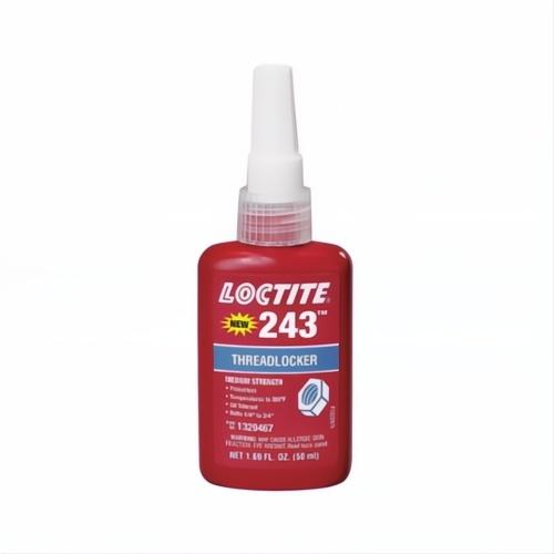Loctite 1329467 243 Medium Strength Oil Tolerant Primerless Threadlocker, 50 mL Bottle, Liquid Form, Blue - Threadlockers