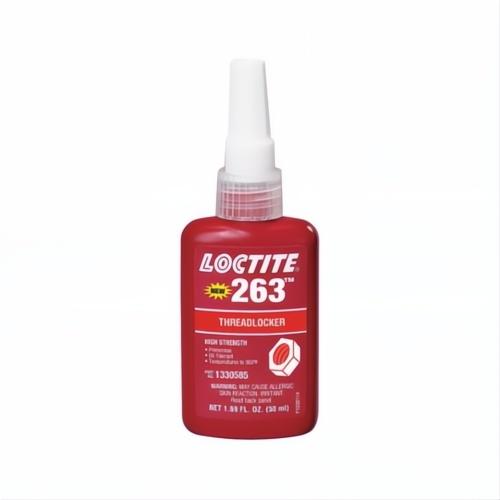 Loctite 1330585 263 High Strength Low Viscosity Oil Tolerant Primerless Threadlocker, 50 mL Bottle, Liquid Form, Red - Threadlockers