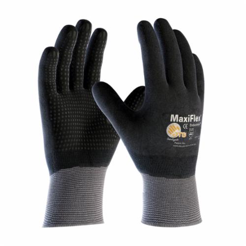 ATG MaxiFlex Endurance 34-846/M General Purpose Gloves, Coated, M, Microfoam Nitrile Palm, 15 ga Nylon, Black/Gray, Continuous Knit Wrist Cuff, Microfoam Nitrile Coating, Resists: Abrasion, Cut, Puncture and Tear, Nylon Lining, Seamless Knit - General Purpose Work Gloves