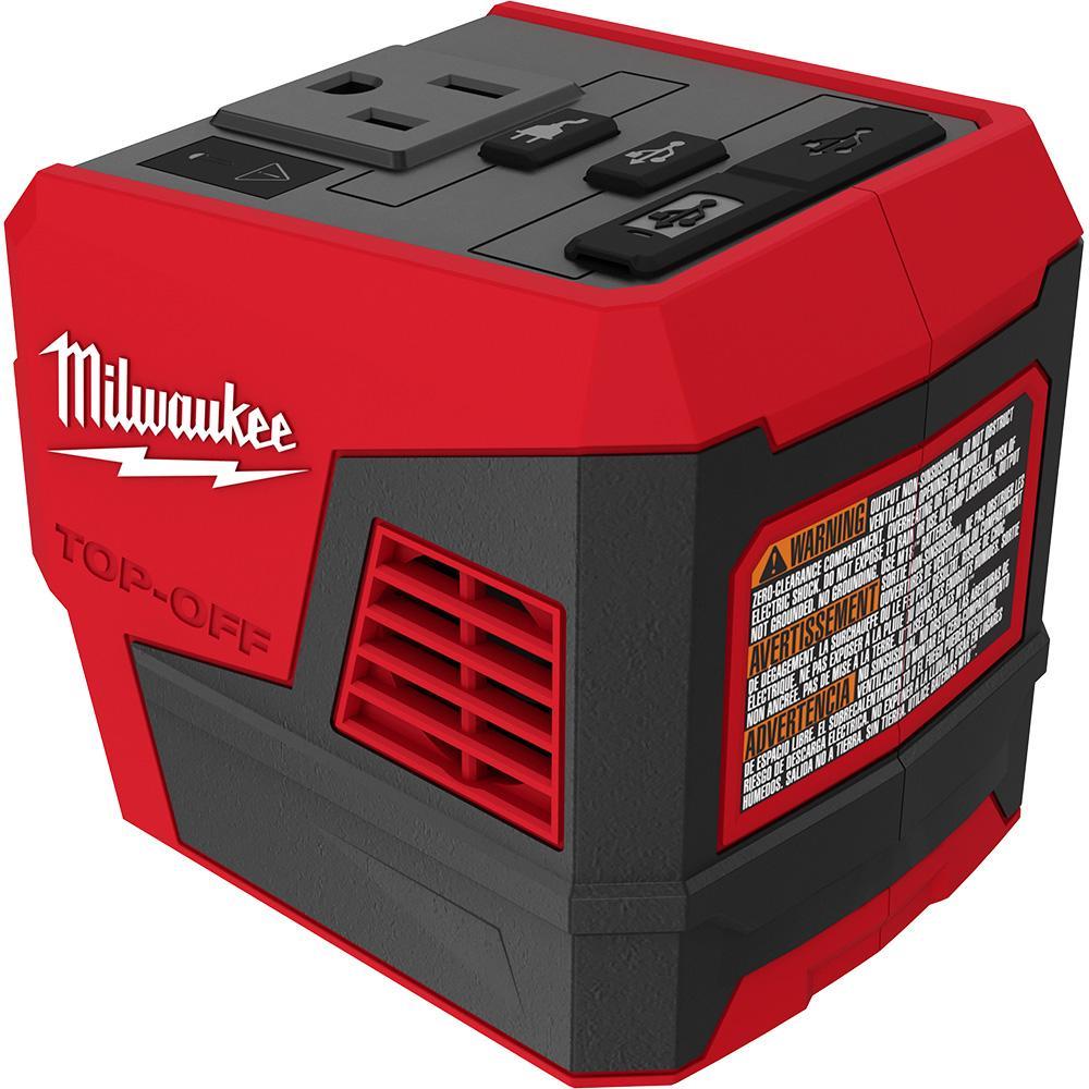 Milwaukee 2846-20 M18 TOP-OFF Portable Power Supply Inverter With (1) 120 VAC Outlet, (1) USB-C PD Port and (1) USB-A Port, For Use With M18 Batteries, 175 W, 18 V - Cordless Tool Accessories