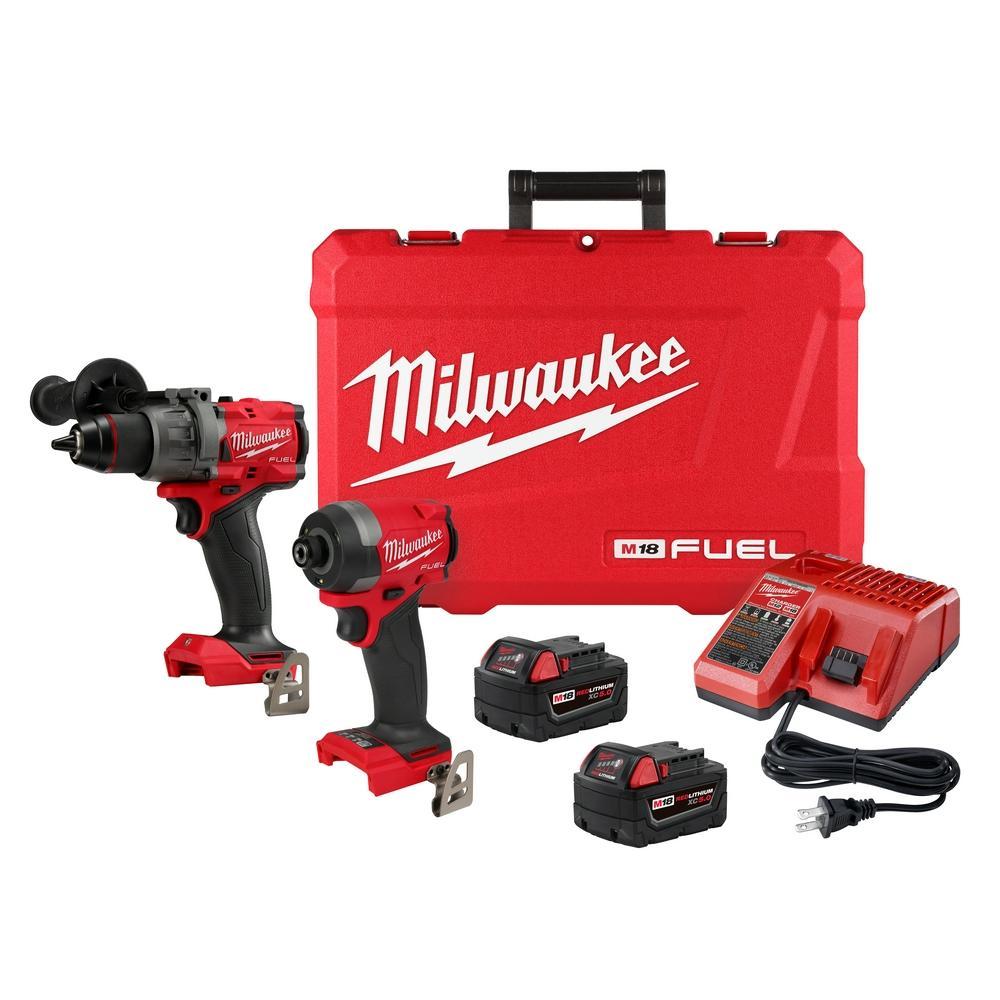 Milwaukee 3697-22 M18 2-Tool Combination Kit, Tools: Hammer Drill, Impact Driver, 18 VDC, 5.0 Ah Battery Li-Ion Battery - Power Tool Combination Kits