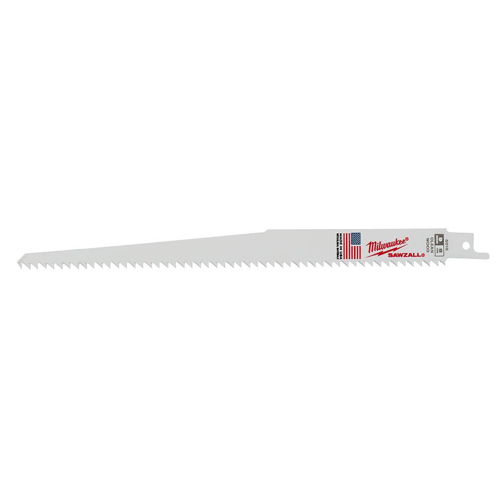 Milwaukee SAWZALL 48-00-5016 Fleam Ground Tapered Back Reciprocating Saw Blade, 9 in L x 3/4 in W, 6 TPI, Bi-Metal Body, Universal/Toothed Edge Tang - Reciprocating Saw Blades