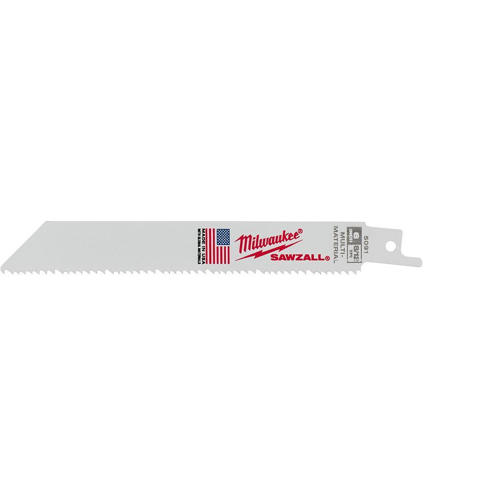 Milwaukee SAWZALL 48-00-5091 Straight Back Thin Kerf Reciprocating Saw Blade, 6 in L x 3/4 in W, 8/12 TPI, Bi-Metal Body, Universal/Toothed Edge Tang - Reciprocating Saw Blades
