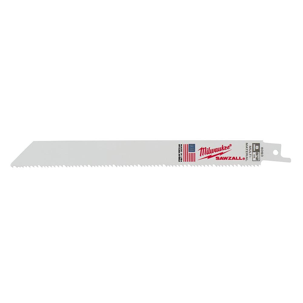 Milwaukee SAWZALL 48-01-6093 Straight Back Thin Kerf Reciprocating Saw Blade, 8 in L x 3/4 in W, 8/12 TPI, Bi-Metal Body, Universal/Toothed Edge Tang - Reciprocating Saw Blades